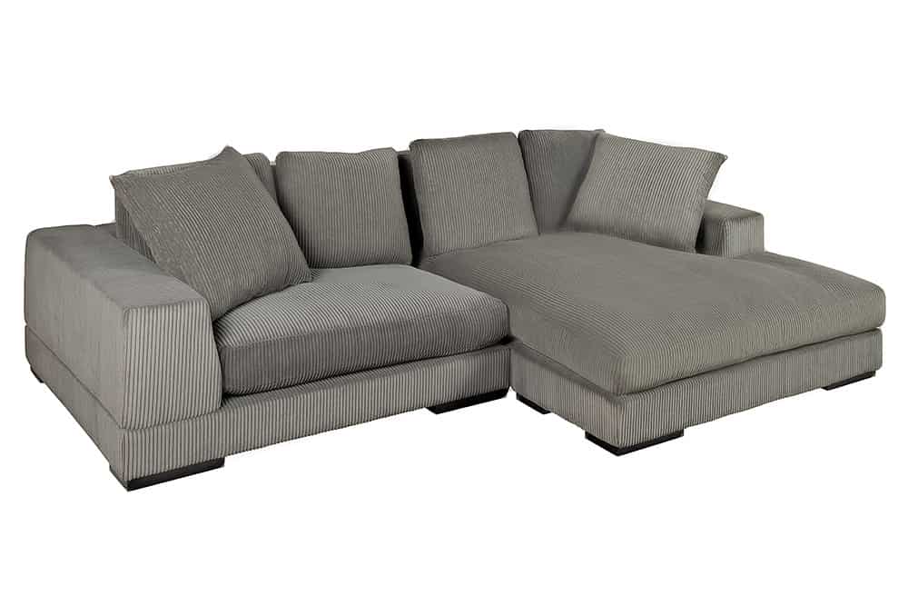 Sofa narożna w nowoczesnym stylu z poduszkami i elastycznym montażem otomany