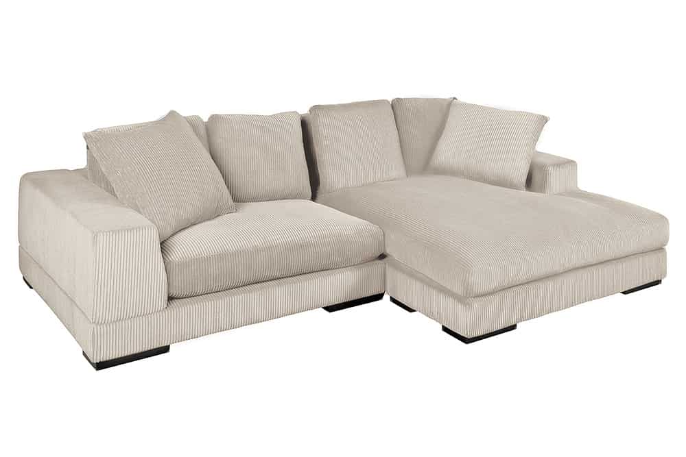 Sofa narożna w nowoczesnym stylu z poduszkami i elastycznym montażem otomany