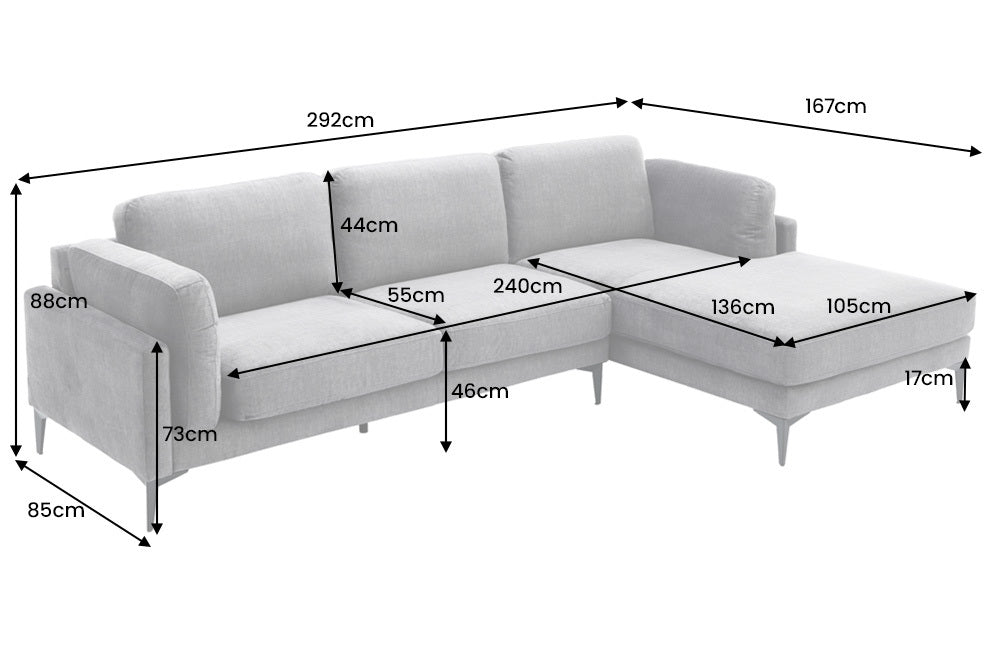 SOFA NAROŻNA MANHATTAN PRAWO STRONNA TKANINA TEKSTUROWANA SZARA / 44278 / INVICTA INTERIOR - Meblowy Sklep Internetowy Inventio
