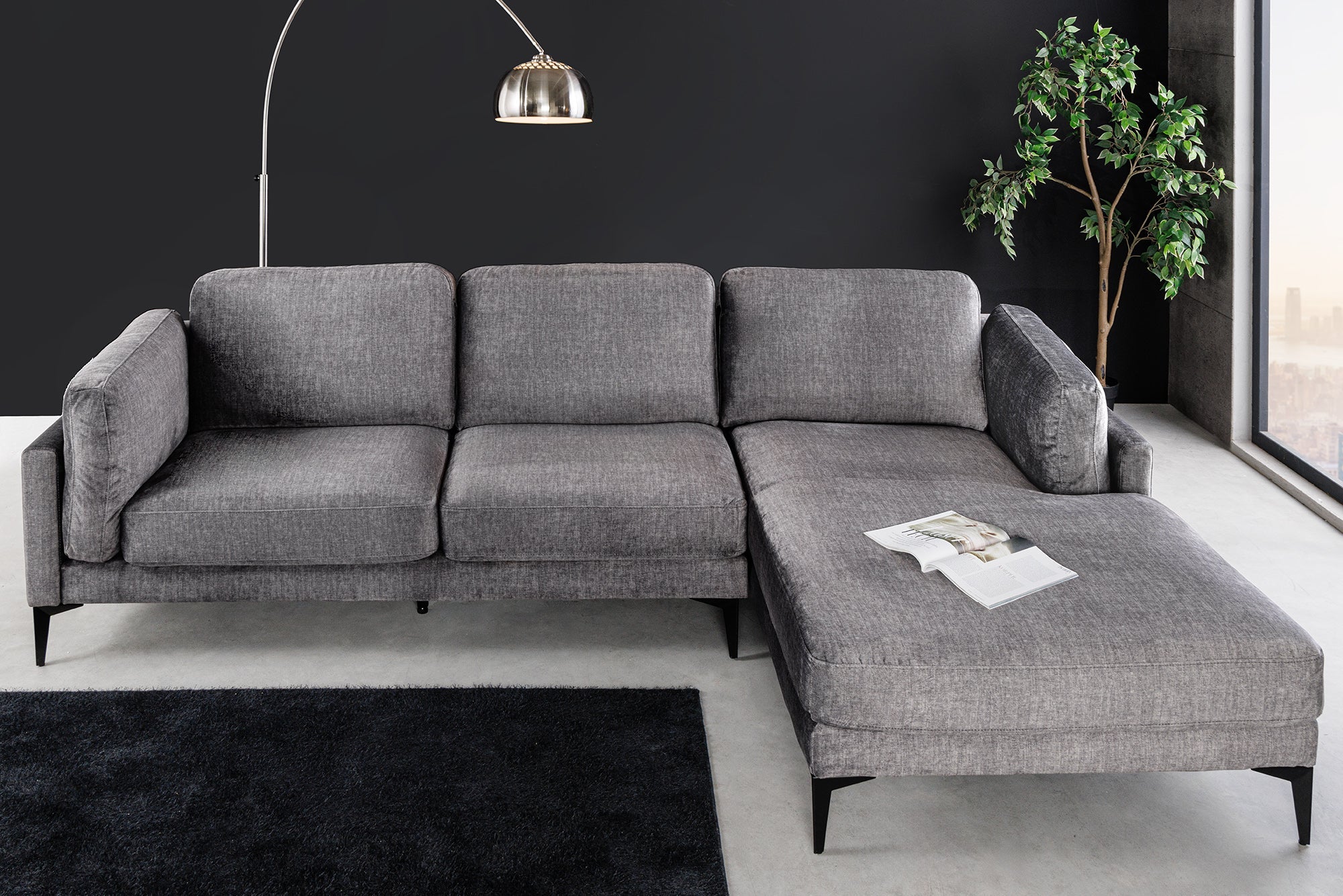 SOFA NAROŻNA MANHATTAN PRAWO STRONNA SZARY AKSAMIT / 44277 / INVICTA INTERIOR - Meblowy Sklep Internetowy Inventio