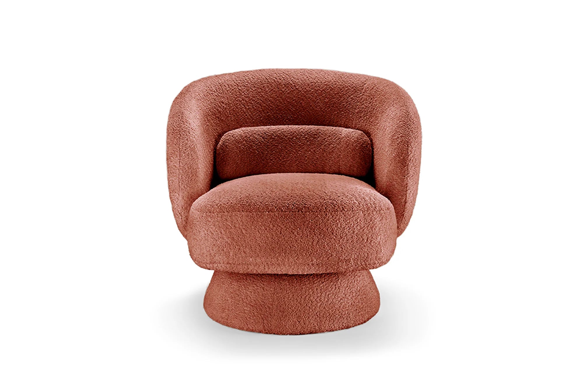 Fotel NOVA w rdzawej tkaninie boucle z funkcją obrotową – nowoczesny design i komfort do salonu
