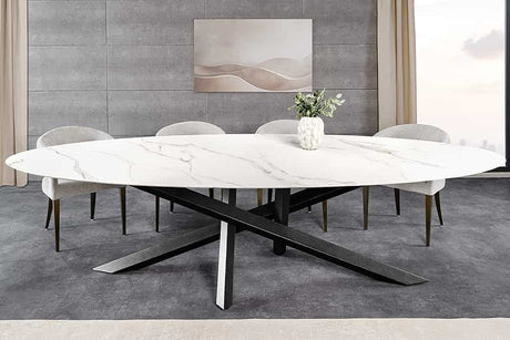 Stół z ceramicznym blatem , metalowa czarna podstawa, elegancki do jadalni.