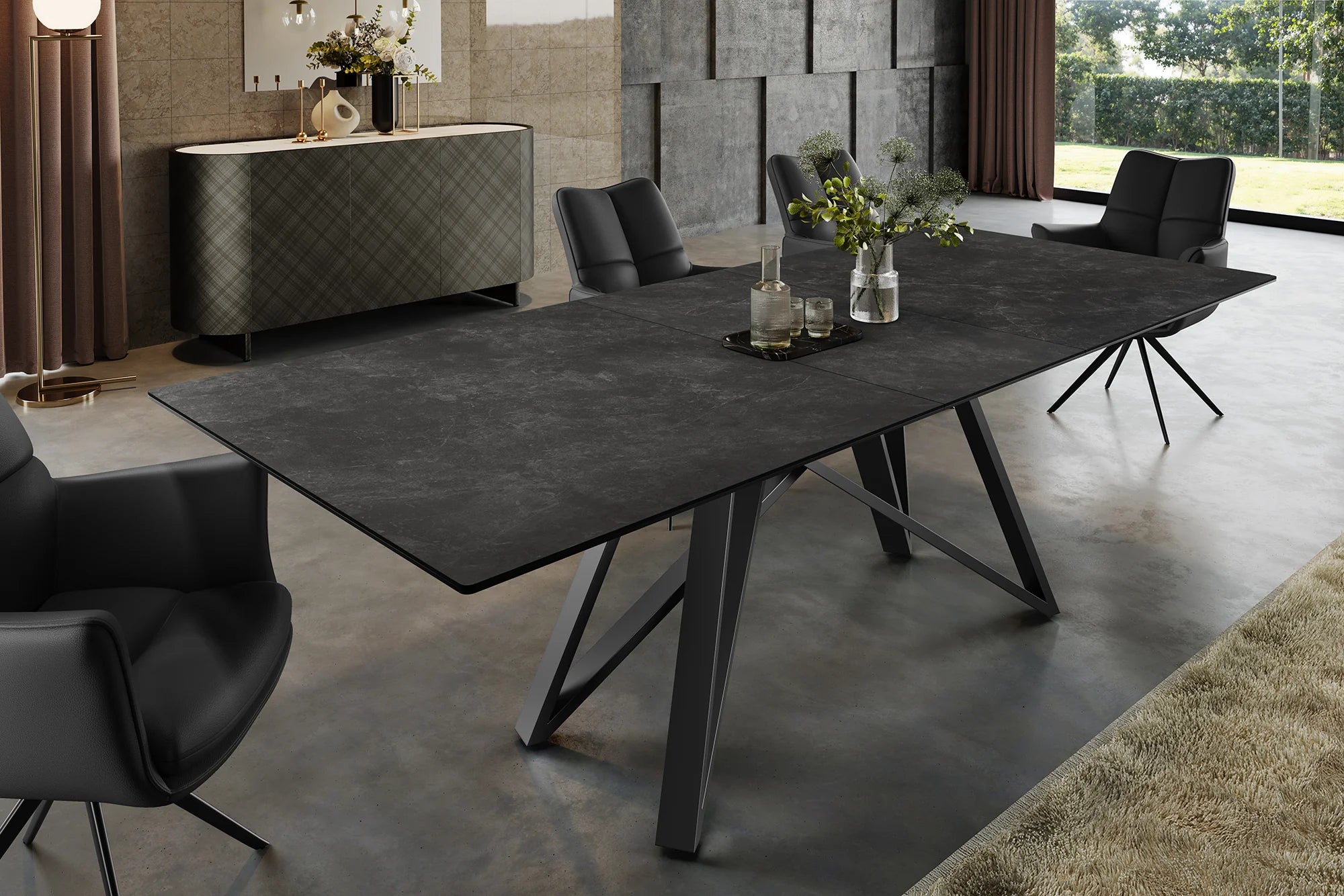 Nowoczesny rozkładany stół z ceramicznym blatem i metalową podstawą – elegancja i funkcjonalność do jadalni