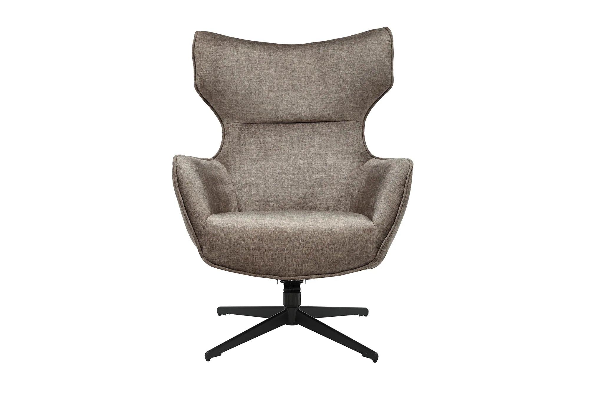 Fotel obrotowy tapicerowany aksamitem w kolorze taupe na czarnej metalowej podstawie