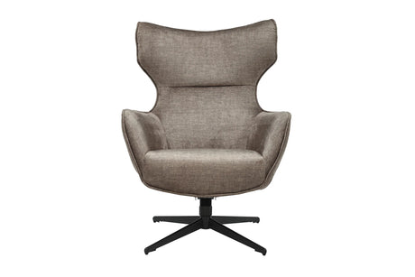 Fotel obrotowy tapicerowany aksamitem w kolorze taupe na czarnej metalowej podstawie