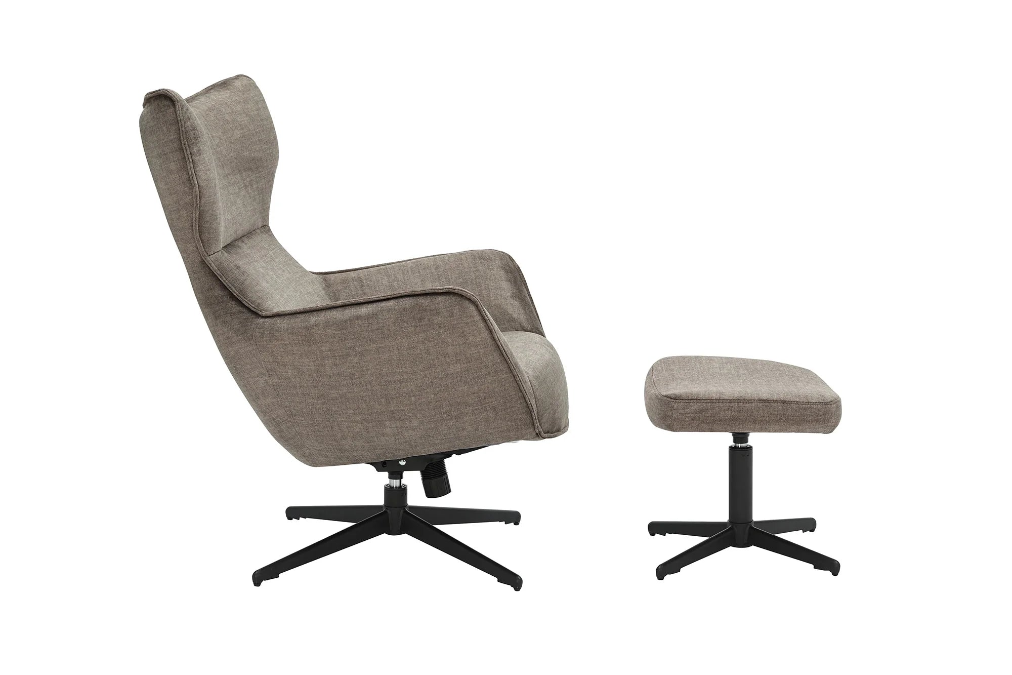 Fotel obrotowy tapicerowany aksamitem w kolorze taupe na czarnej metalowej podstawie