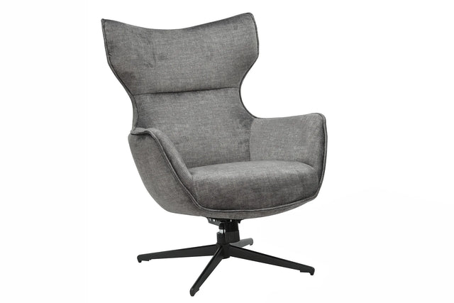 Fotel obrotowy tapicerowany szarym aksamitem na czarnej metalowej podstawie