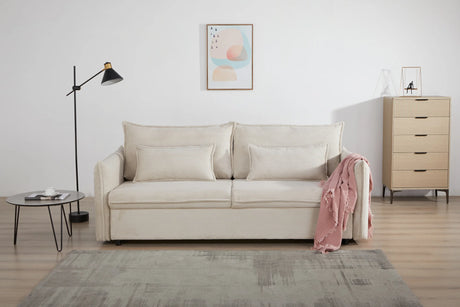 Rozkładana sofa sztruksowa w kolorze beżowym – nowoczesna i wygodna do salonu