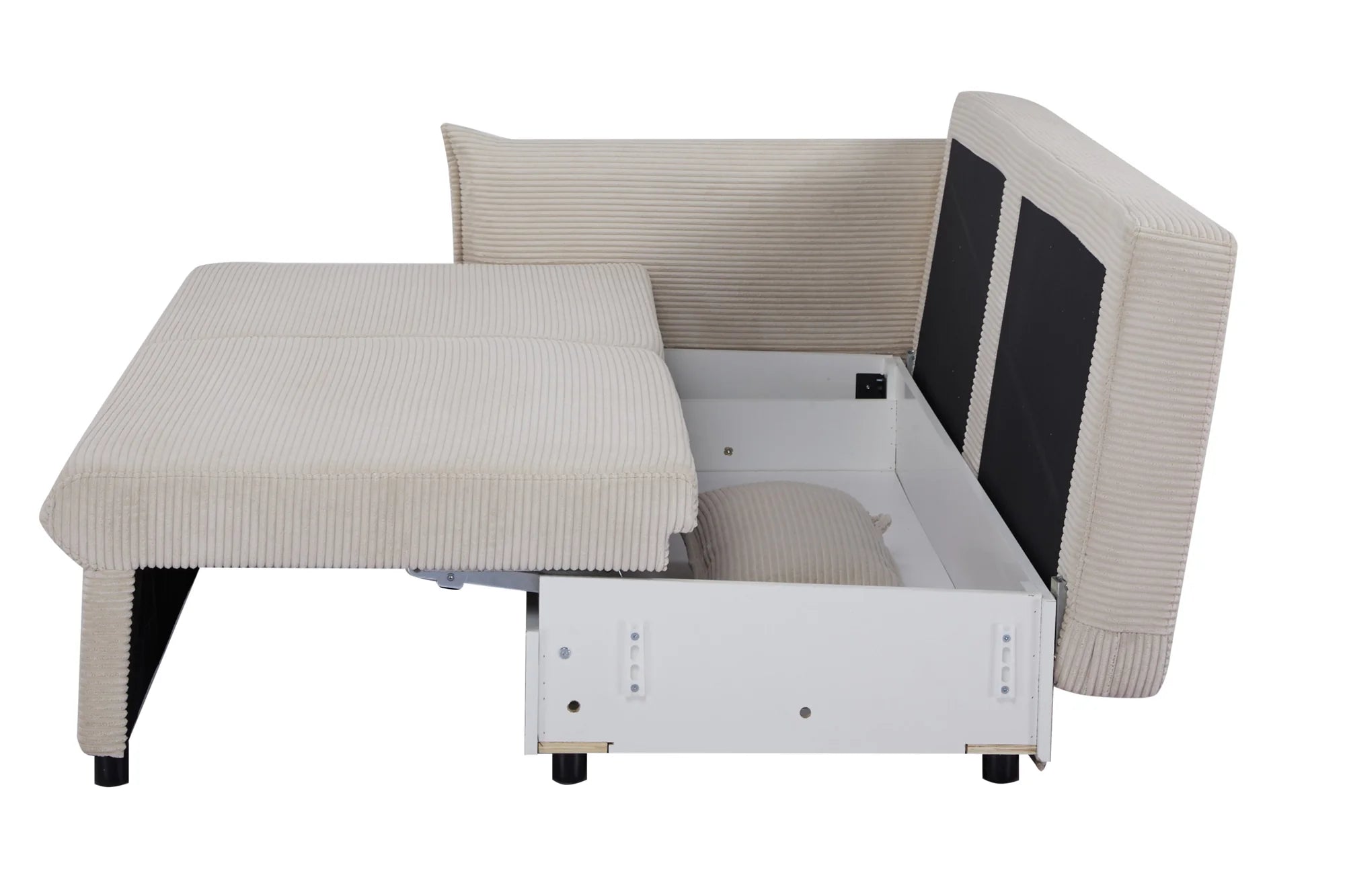 Rozkładana sofa sztruksowa w kolorze beżowym – nowoczesna i wygodna do salonu