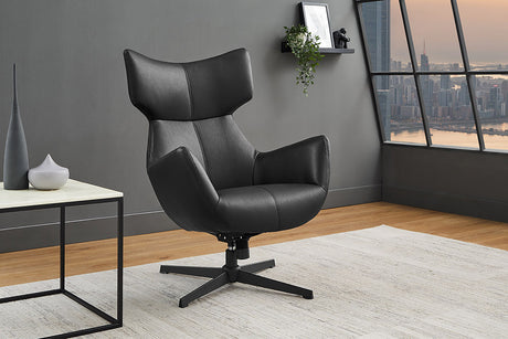 Fotel obrotowy ze sztucznej skóry w kolorze czarnym na metalowej podstawie