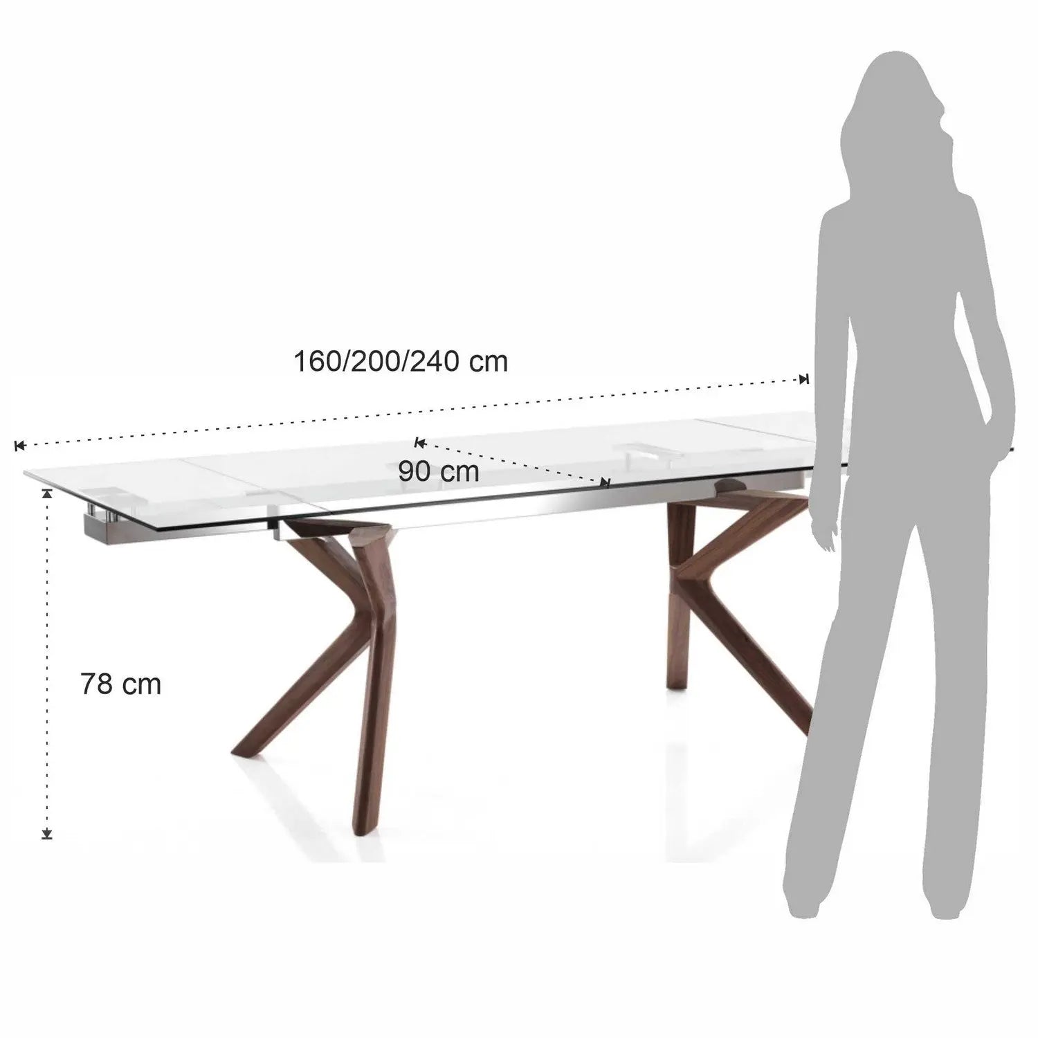 WŁOSKI STÓŁ ROZKŁADANY ZE SZKLANYM BLATEM BRAN 160 (200-240) CM / 5857 / TM TM