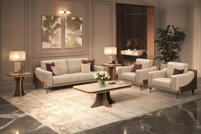 Sofa włoska Arredoclassic Romantica beżowa z ramą w optyce orzecha