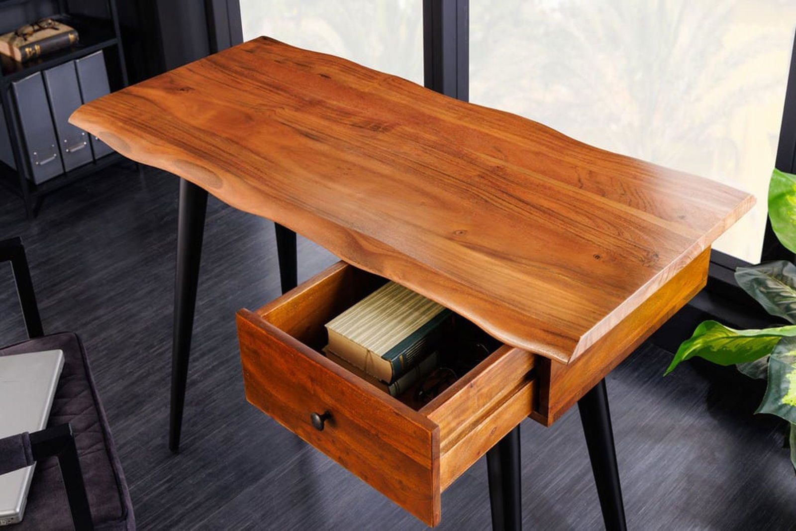 BIURKO DREWNO AKACJOWE 110 CM / 42374  / INVICTA INTERIOR