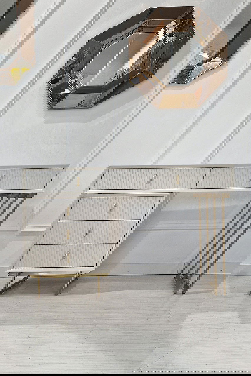 BIURKO NOWOCZESNE CARMEN BEŻOWE / ZŁOTA PODSTAWA / AH