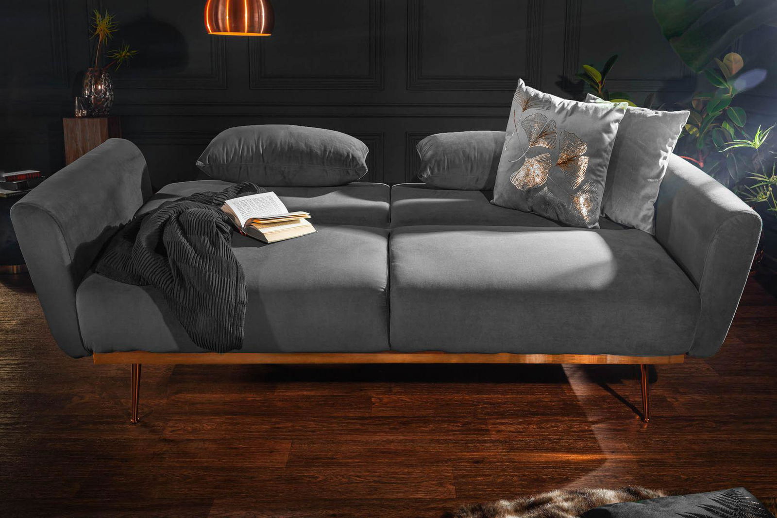 Bellezza sofa rozkładana 208 cm szary aksamit / 39915 / INVICTA INTERIOR