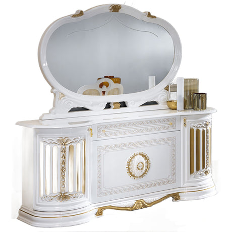 Komoda 4-drzwiowa – biały połysk zer złotymi zdobieniami, elegancki włoski mebel do salonu