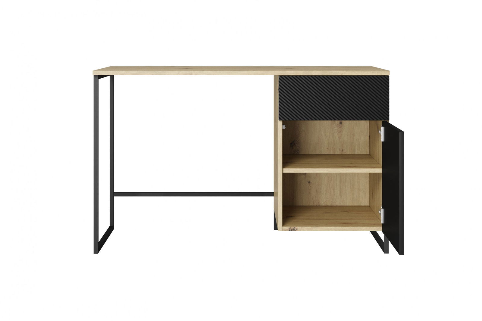 Biurko Asha z szufladą 120 cm - artisan / czarny mat / czarny stelaż