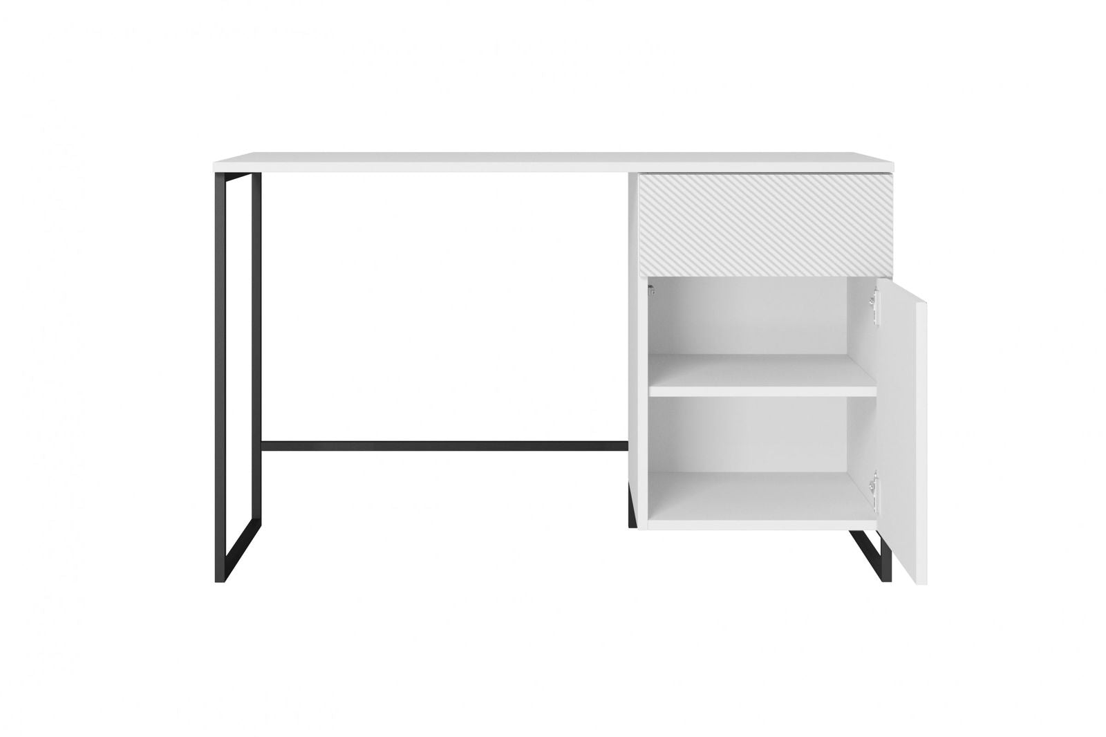 Biurko Asha z szufladą 120 cm - biały mat / czarny stelaż