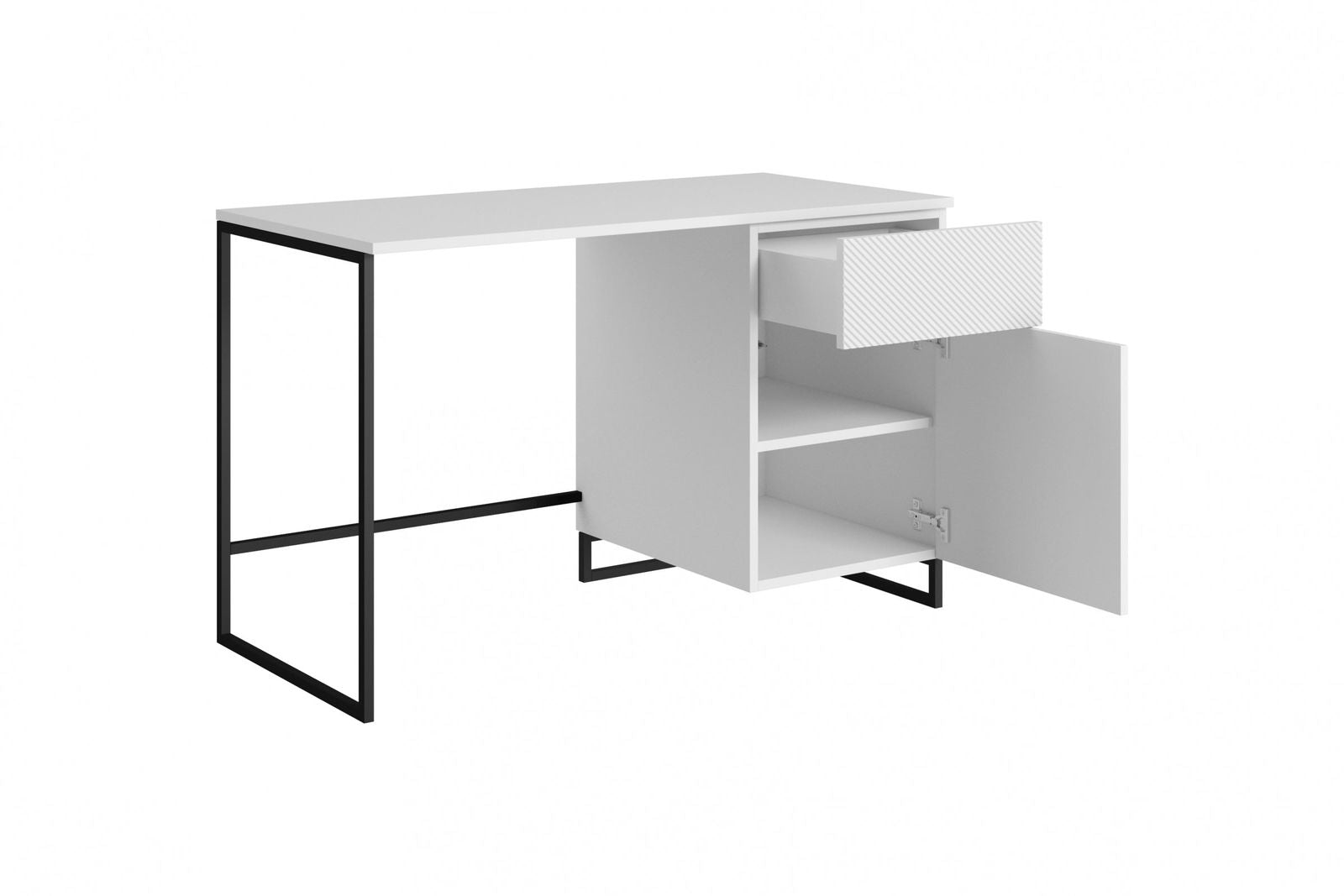 Biurko Asha z szufladą 120 cm - biały mat / czarny stelaż