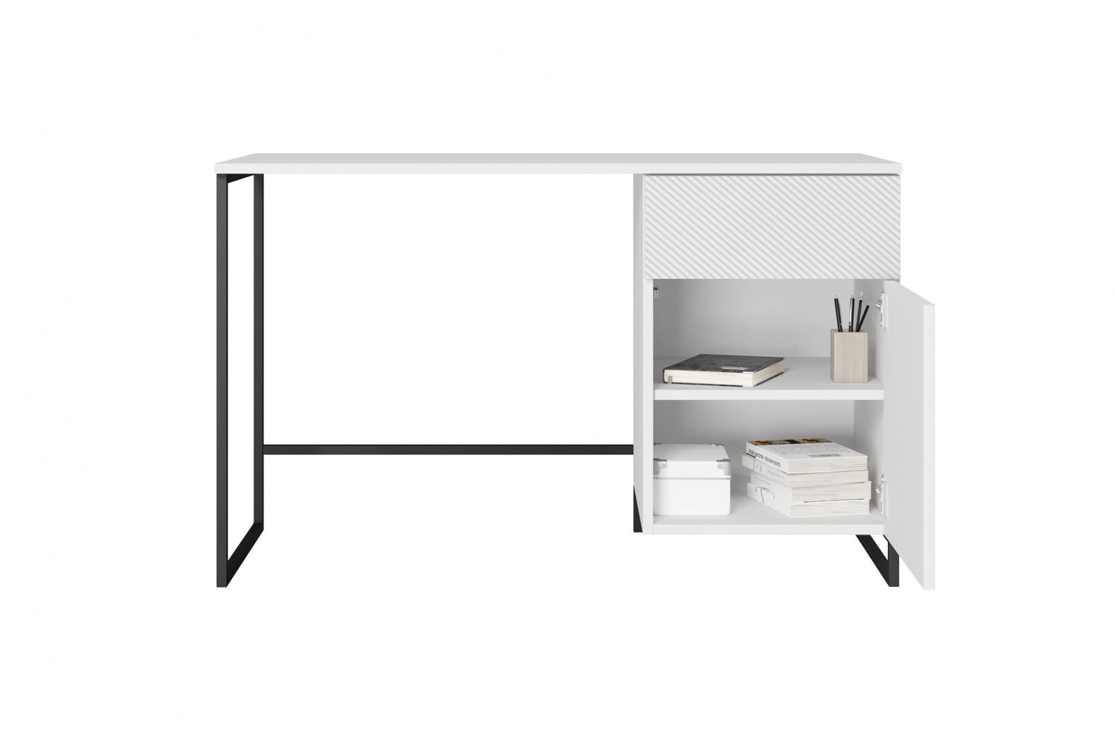 Biurko Asha z szufladą 120 cm - biały mat / czarny stelaż