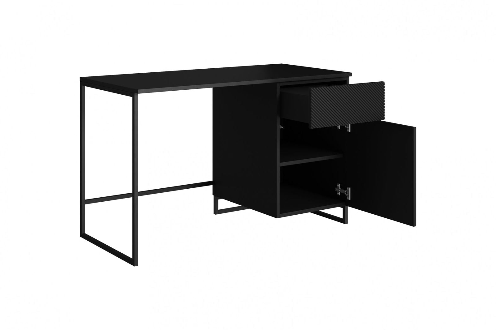 Biurko Asha z szufladą 120 cm - czarny mat / czarny stelaż