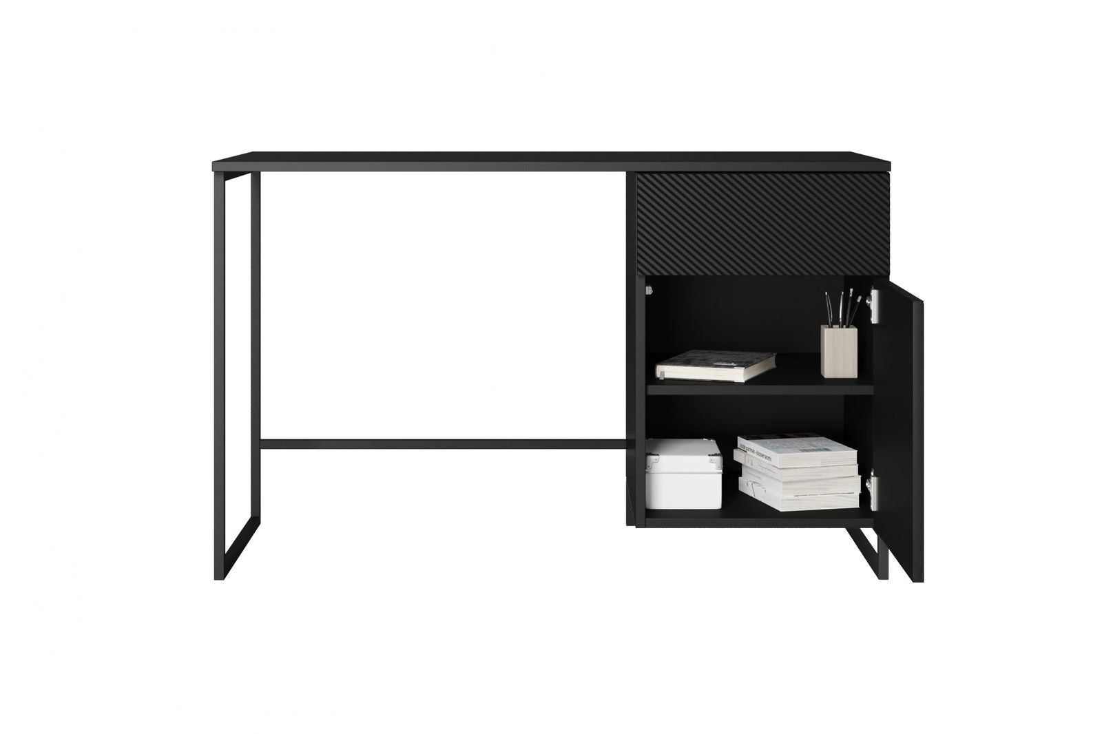 Biurko Asha z szufladą 120 cm - czarny mat / czarny stelaż