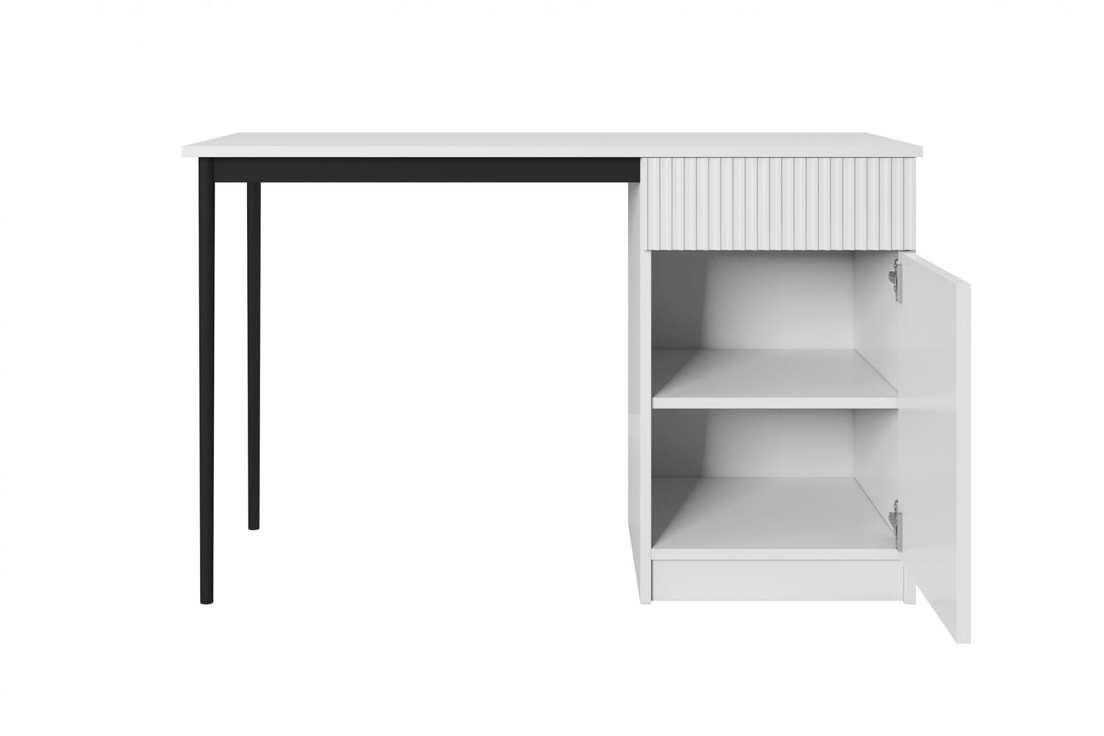 Biurko Nicole z szufladą 120 cm - biały mat / czarne nóżki