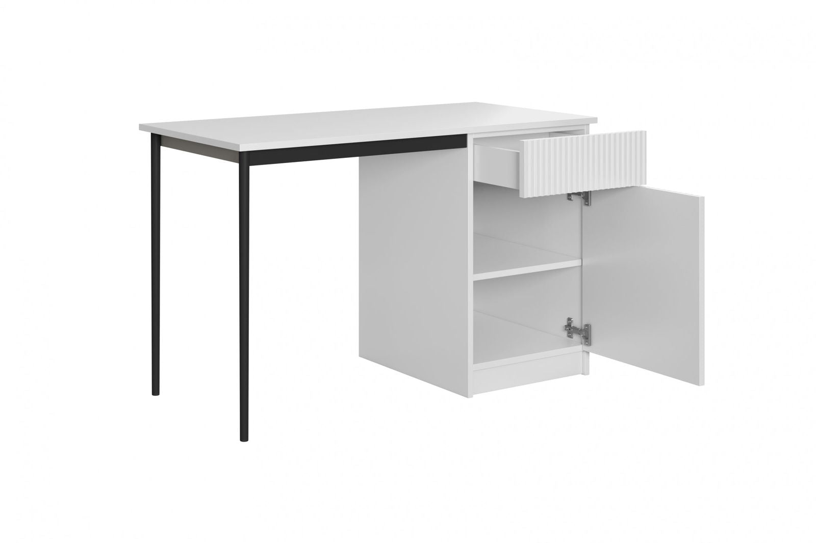 Biurko Nicole z szufladą 120 cm - biały mat / czarne nóżki