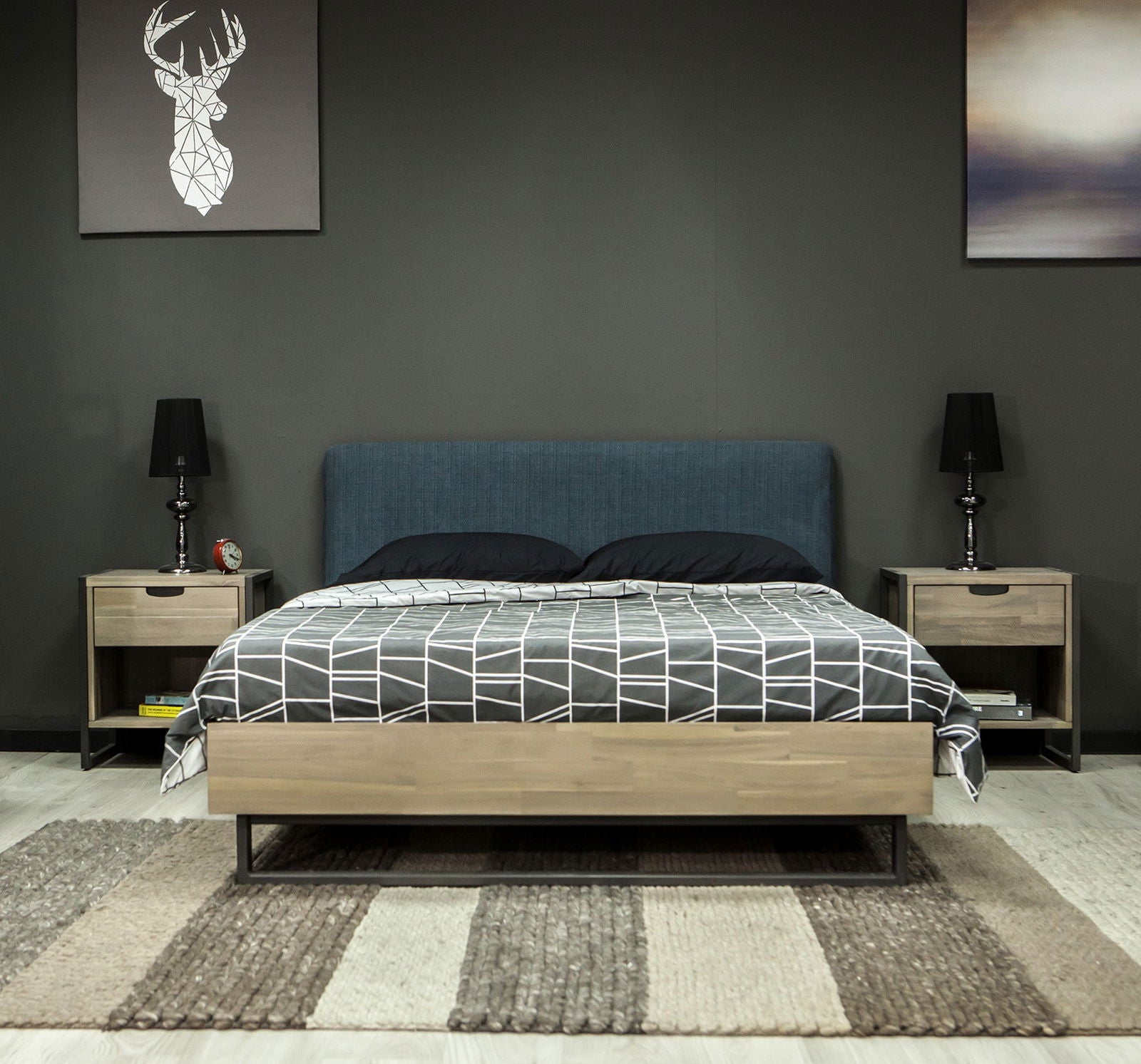 Flow FLOQ01 Łóżko tapicerowane 140cm + 2 szafki nocne B02A