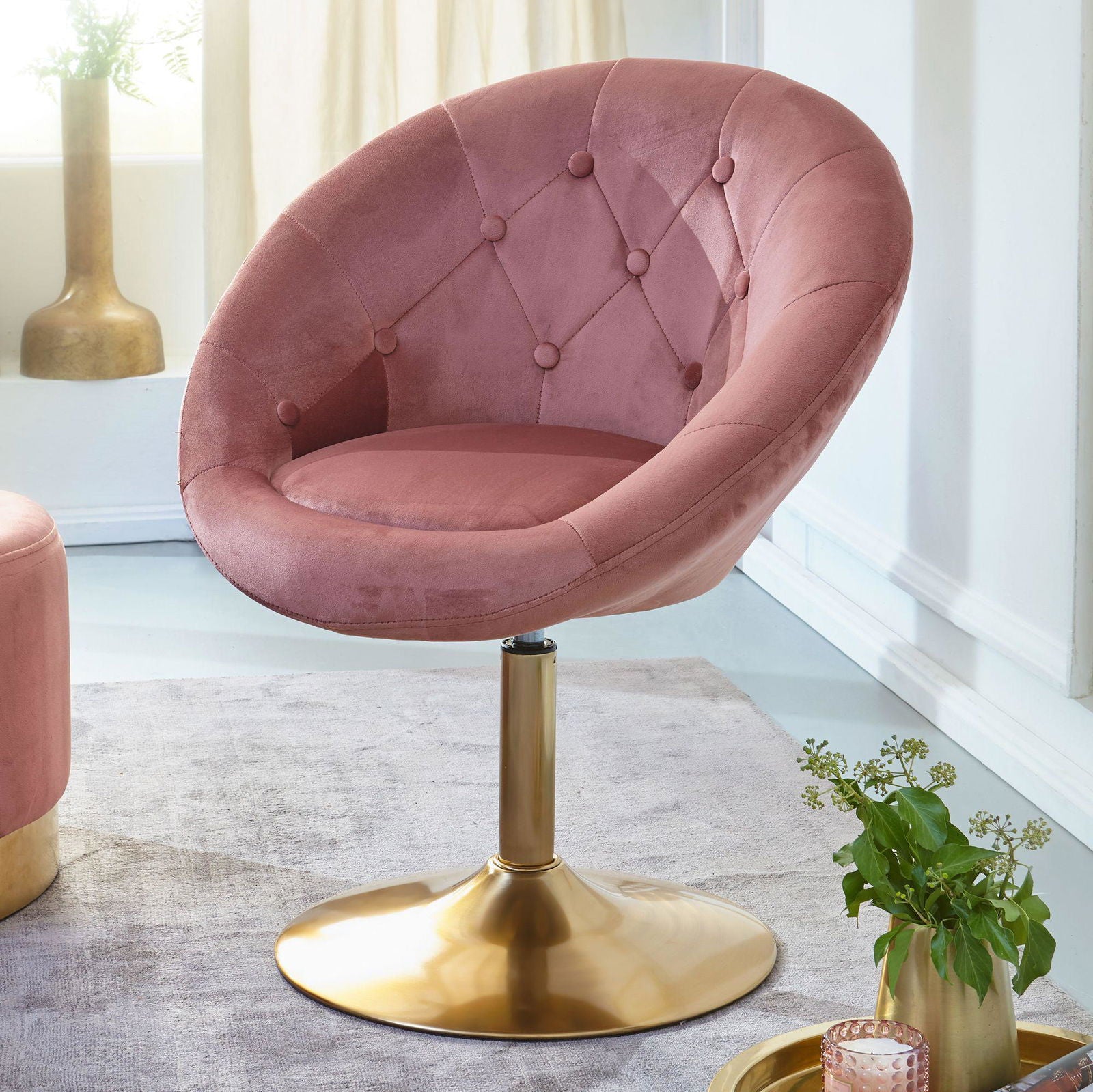 Fotel wypoczynkowy obrotowy Club Chair Velvet różowy Wohnling / WL6.300