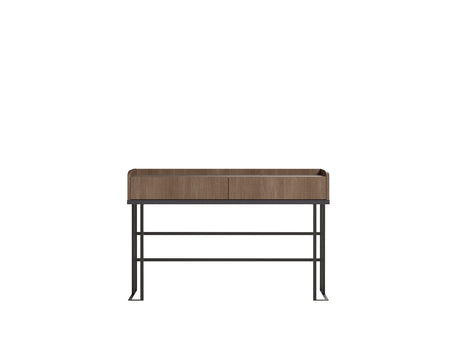 Konsola HEXAGON  ryflowany fornir w kolorze brązowym na czarnej metalowej podstawie