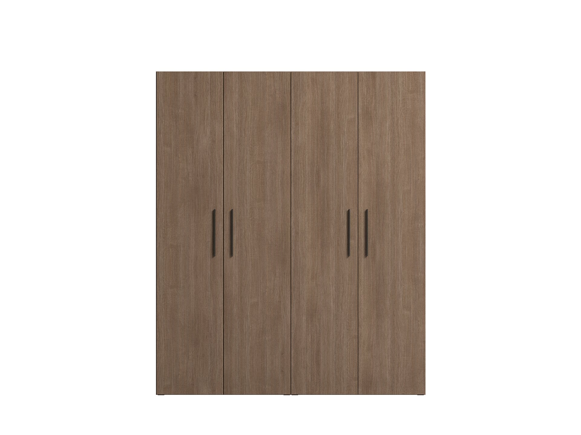 Włoska szafa HEXAGON ryflowane fronty w kolorze ciepłego drewna, metalowe uchwyty