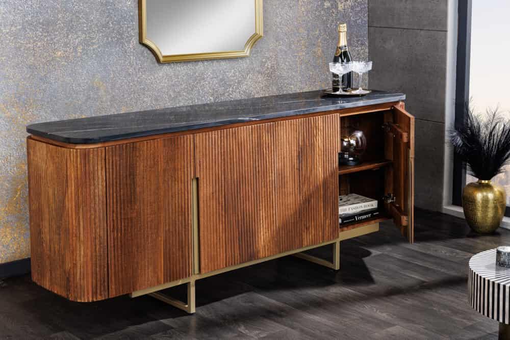 KOMODA GATSBY MANGO CZARNY MARMUROWY BLAT /160CM / 43336 / INVICTA INTERIOR