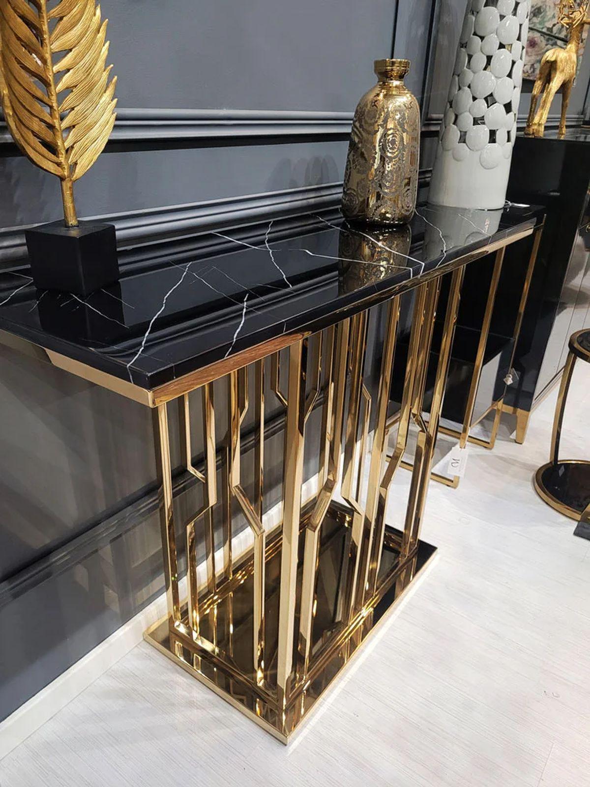 KONSOLA GROSSE LE MANS CZARNY SYNTETYCZNY MARMUROWY BLAT / ZŁOTA PODSTAWA / ART