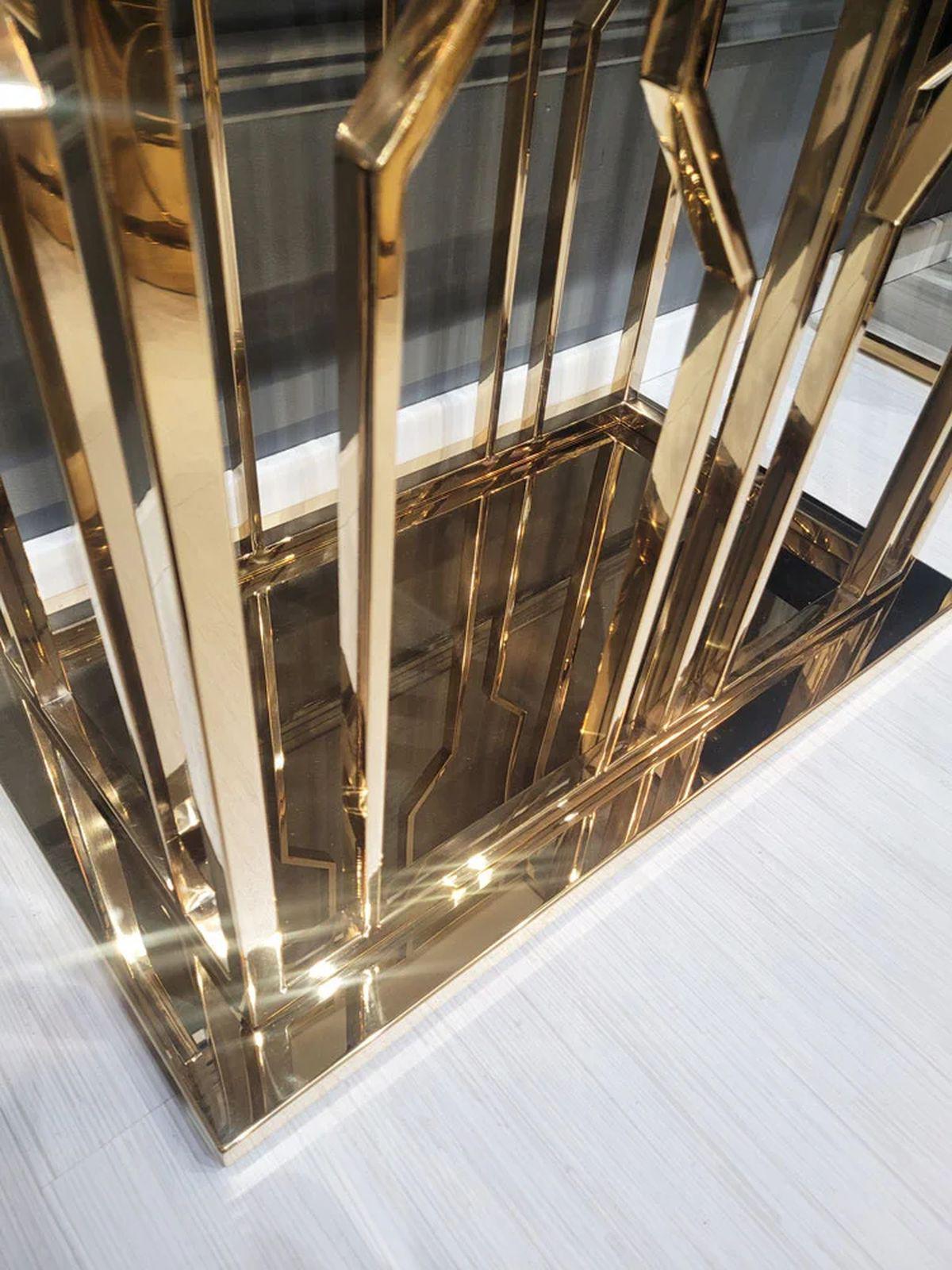 KONSOLA GROSSE LE MANS CZARNY SYNTETYCZNY MARMUROWY BLAT / ZŁOTA PODSTAWA / ART