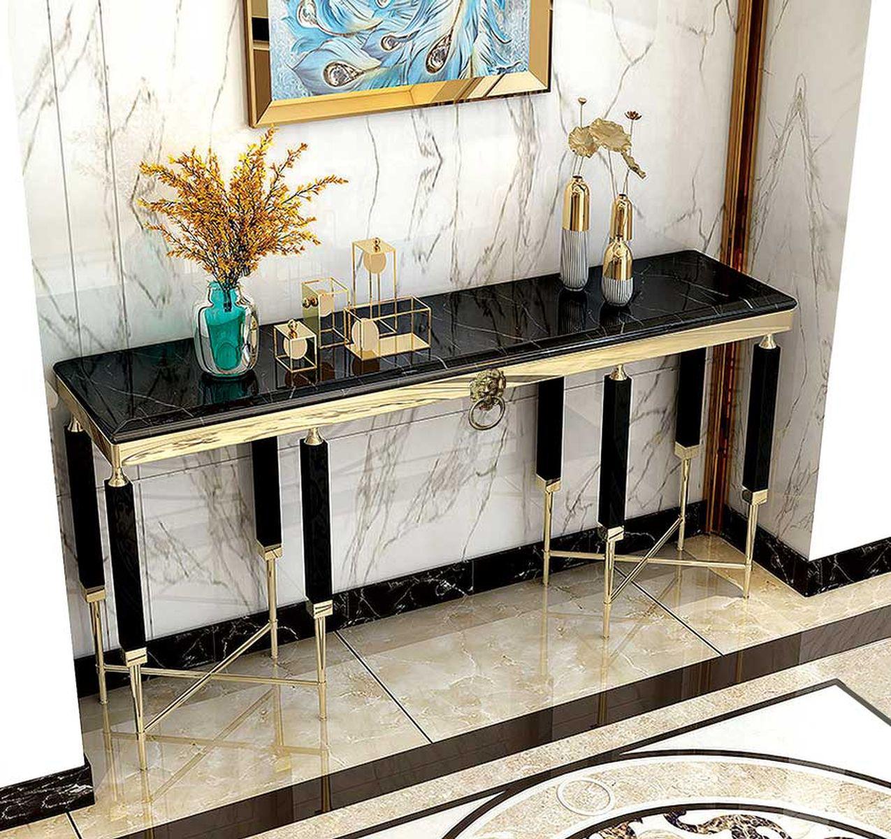 KONSOLA MODERN LEW 140 CM CZARNY / ZŁOTY / ART