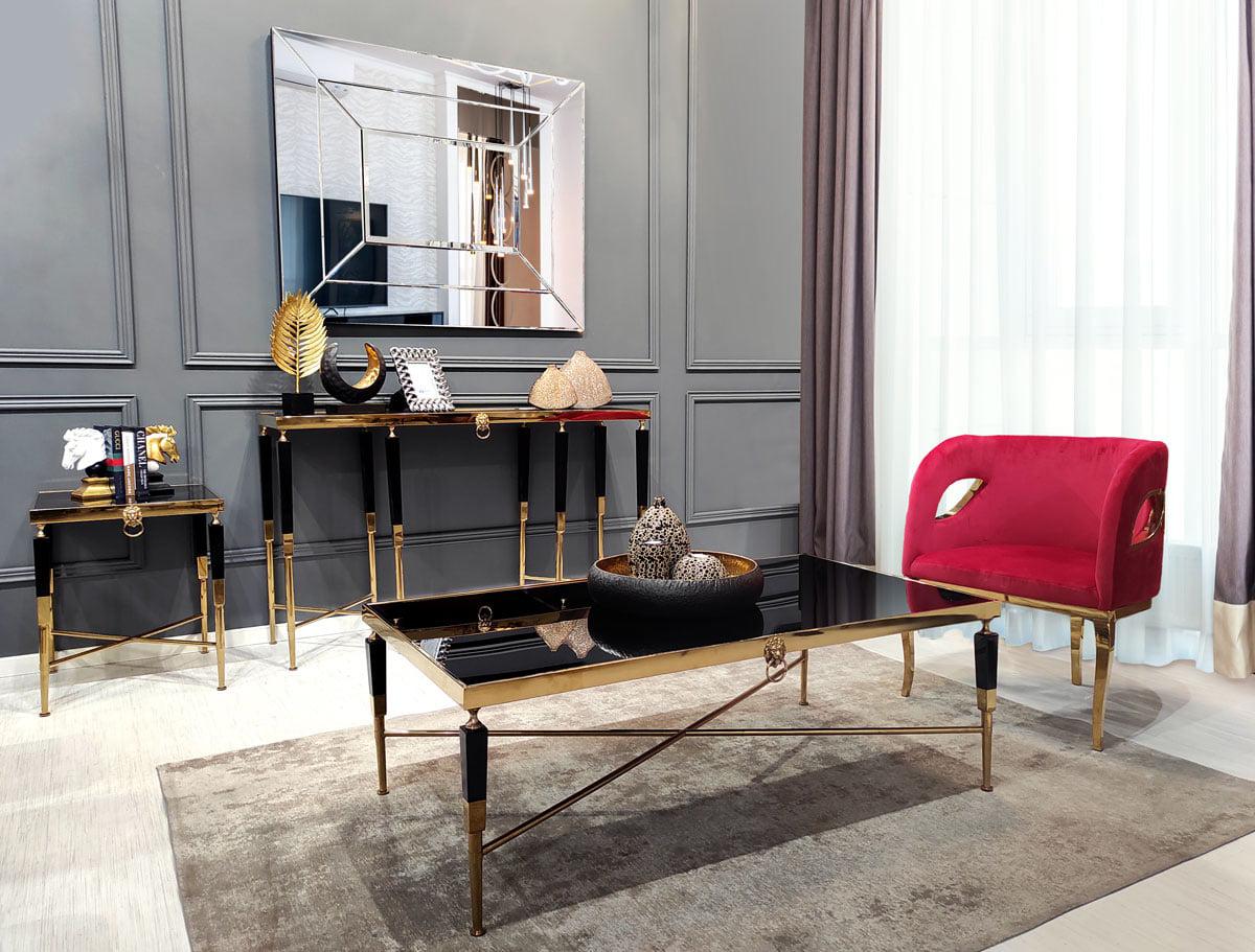 KONSOLA MODERN LEW 140 CM CZARNY / ZŁOTY / ART