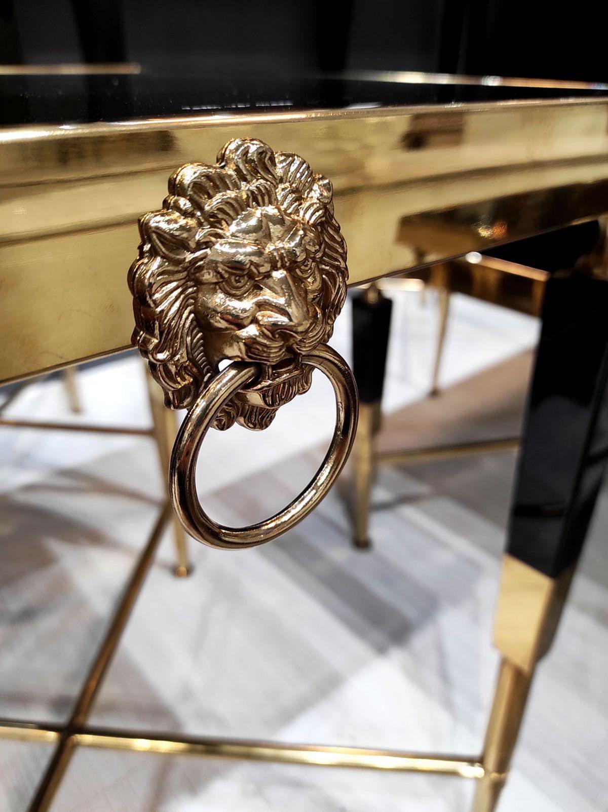 KONSOLA MODERN LEW 140 CM CZARNY / ZŁOTY / ART