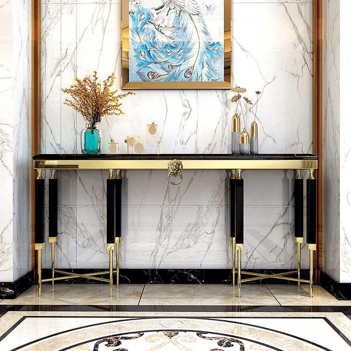 KONSOLA MODERN LEW 140 CM CZARNY / ZŁOTY / ART