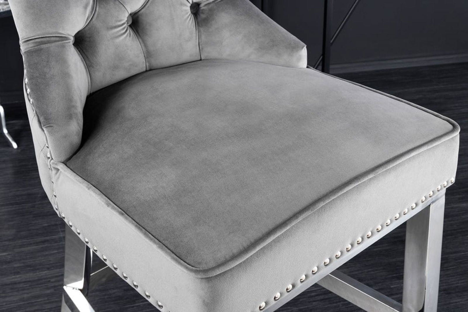 KRZESŁO BAROWE / HOKER CASTLE DELUXE SZARY AKSAMIT  / 43213 / INVICTA INTERIOR