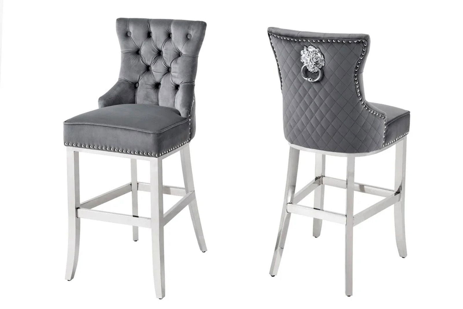 KRZESŁO BAROWE / HOKER CASTLE DELUXE SZARY AKSAMIT  / 43213 / INVICTA INTERIOR