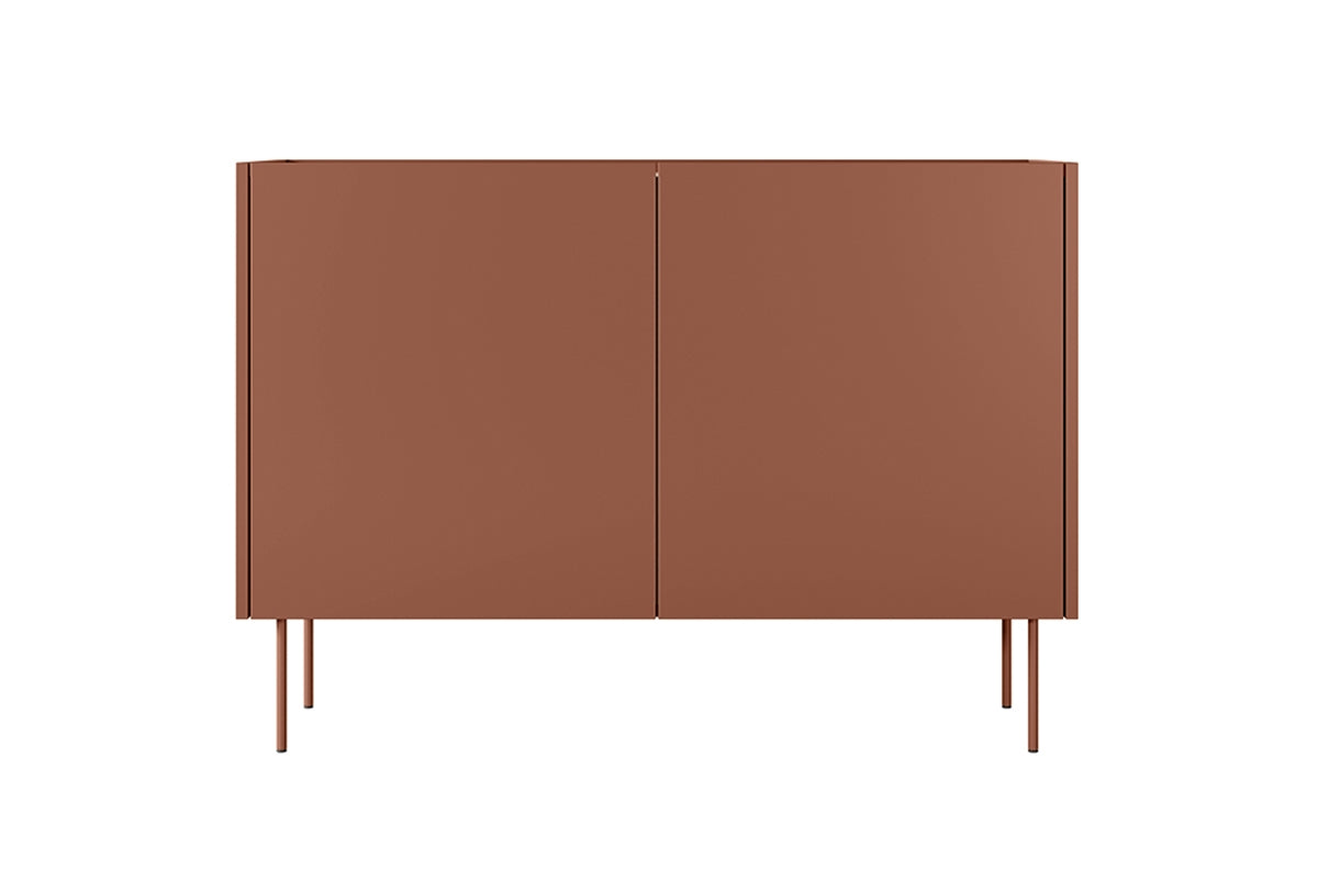 Komoda Desin z 2 ukrytymi szufladami i metalowymi nogami 120 cm - czerwony / ceramic red / dąb nagano