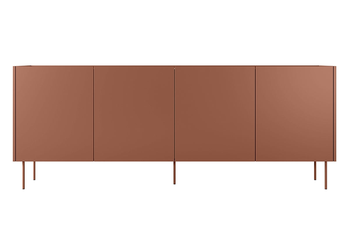 Komoda Desin z 2 ukrytymi szufladami i metalowymi nogami 220 cm - ceramic red / dąb nagano