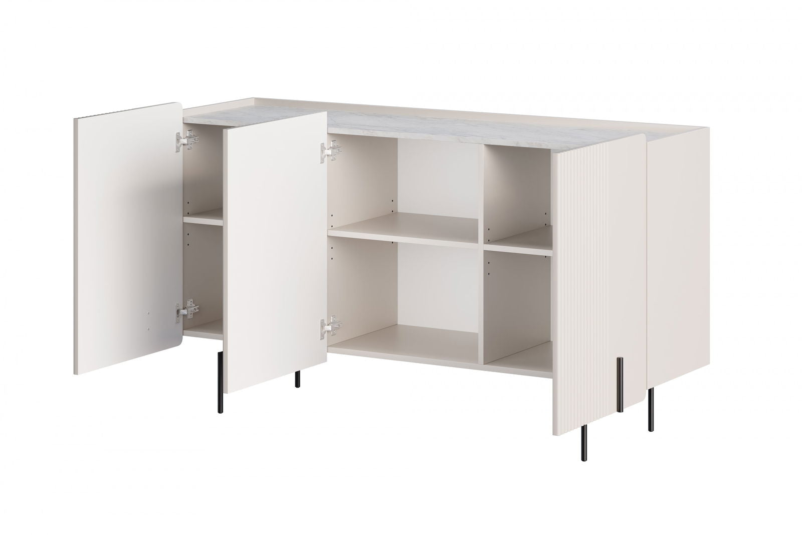 Komoda Malmi 150 cm - kaszmir / crema bianca / czarne nóżki