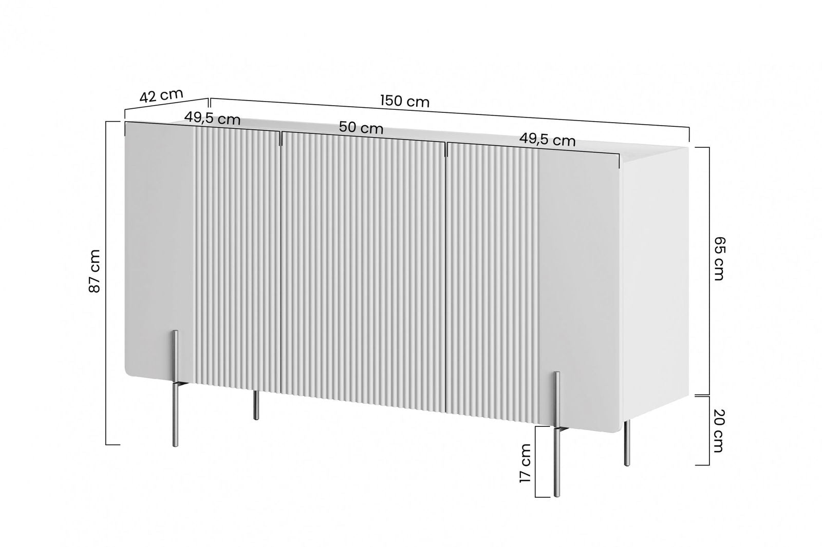 Komoda Malmi 150 cm - kaszmir / crema bianca / czarne nóżki