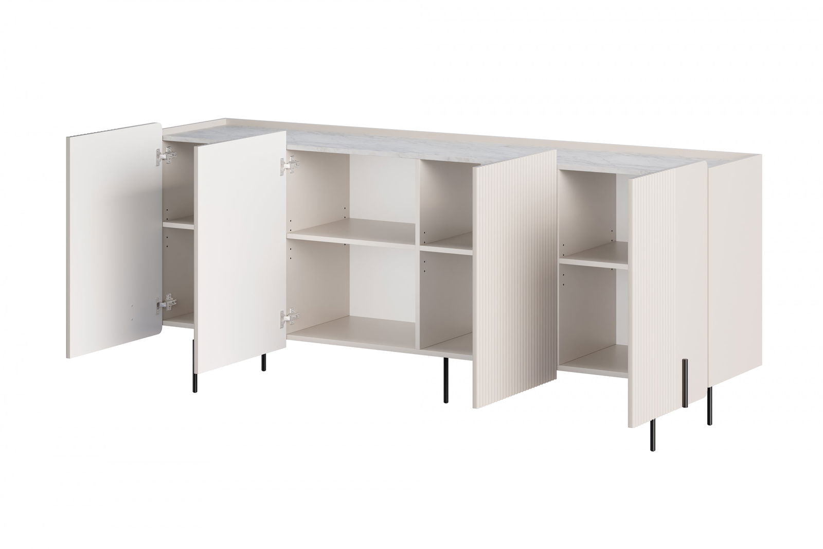 Komoda Malmi 200 cm - kaszmir / crema bianca / czarne nóżki