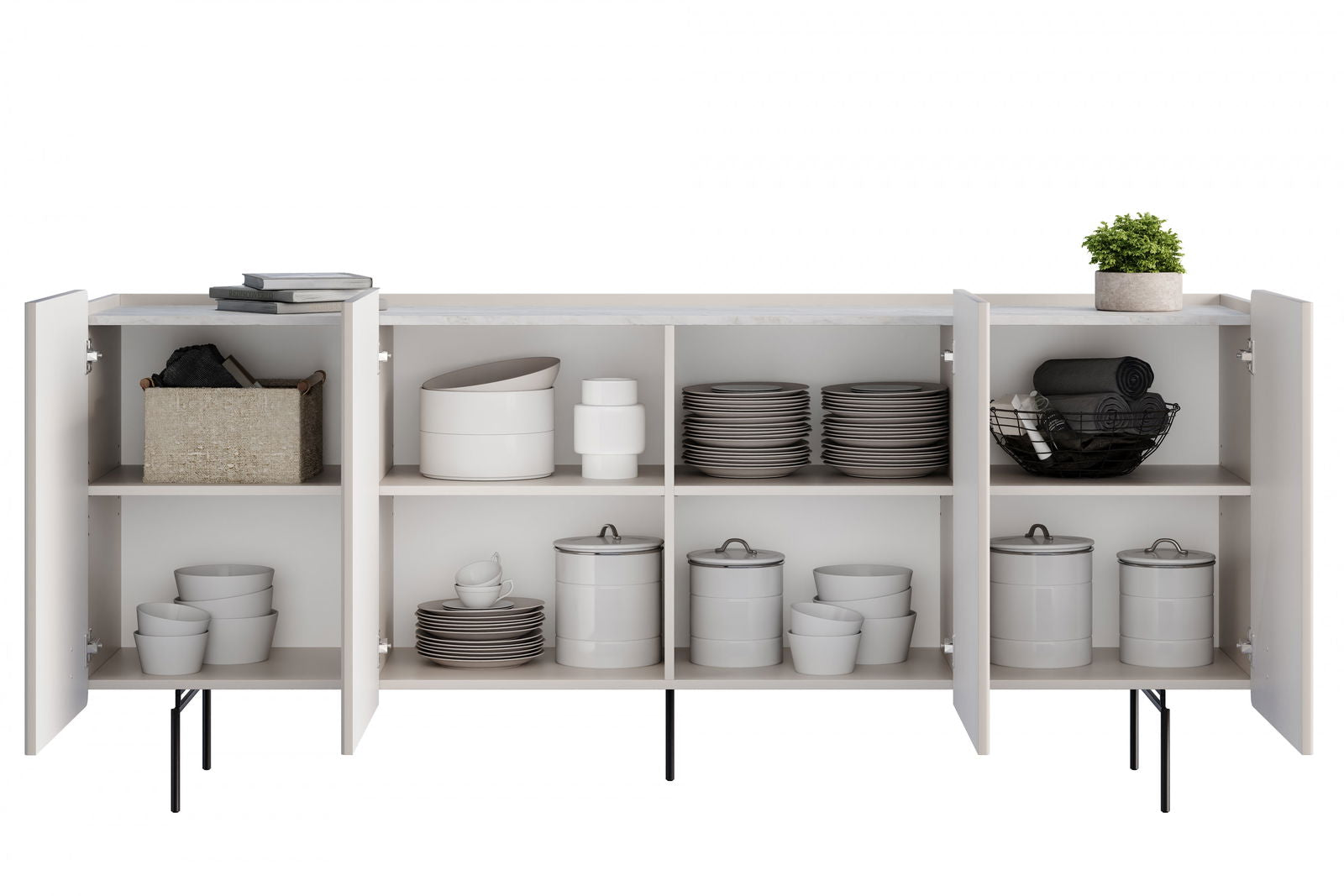 Komoda Malmi 200 cm - kaszmir / crema bianca / czarne nóżki