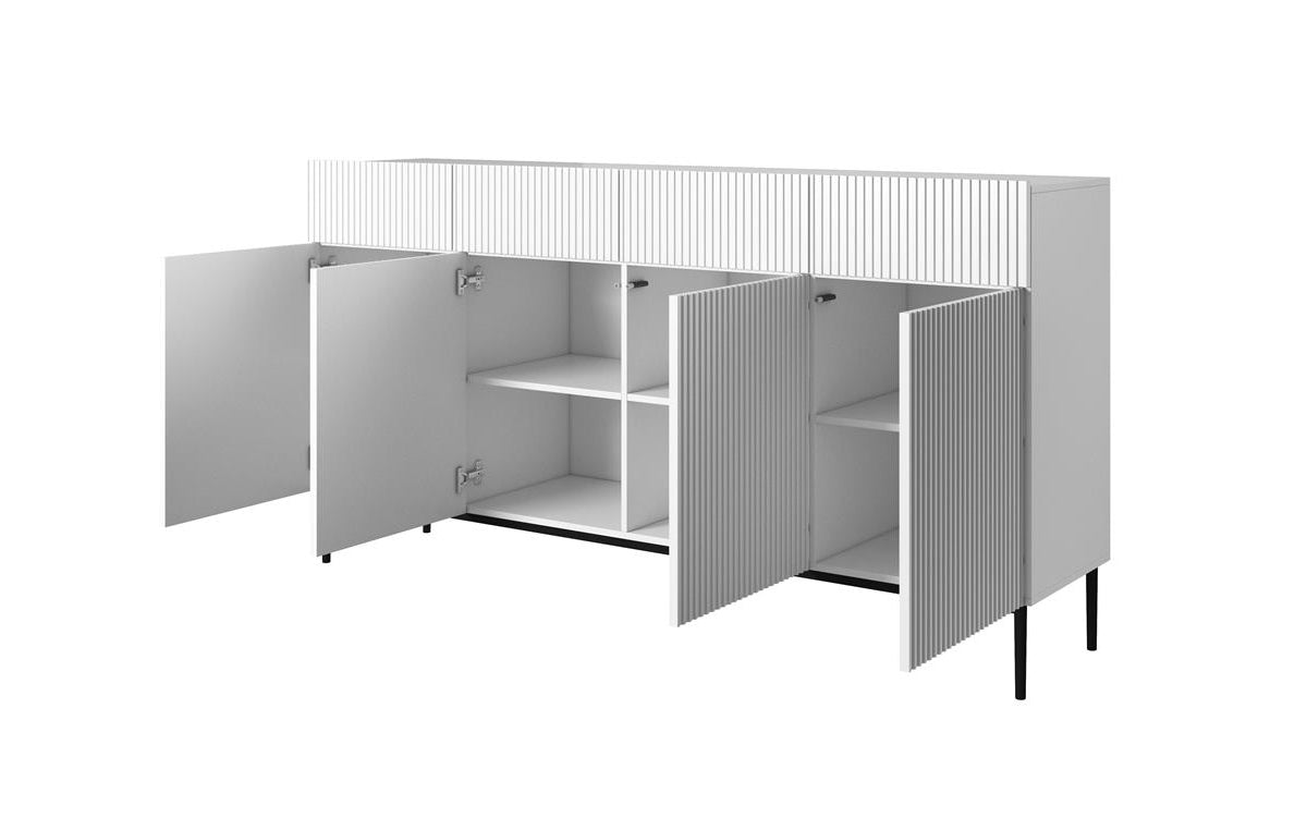 Komoda Nicole z czterema szufladami i metalowymi nogami 200 cm - biały mat / czarne nóżki