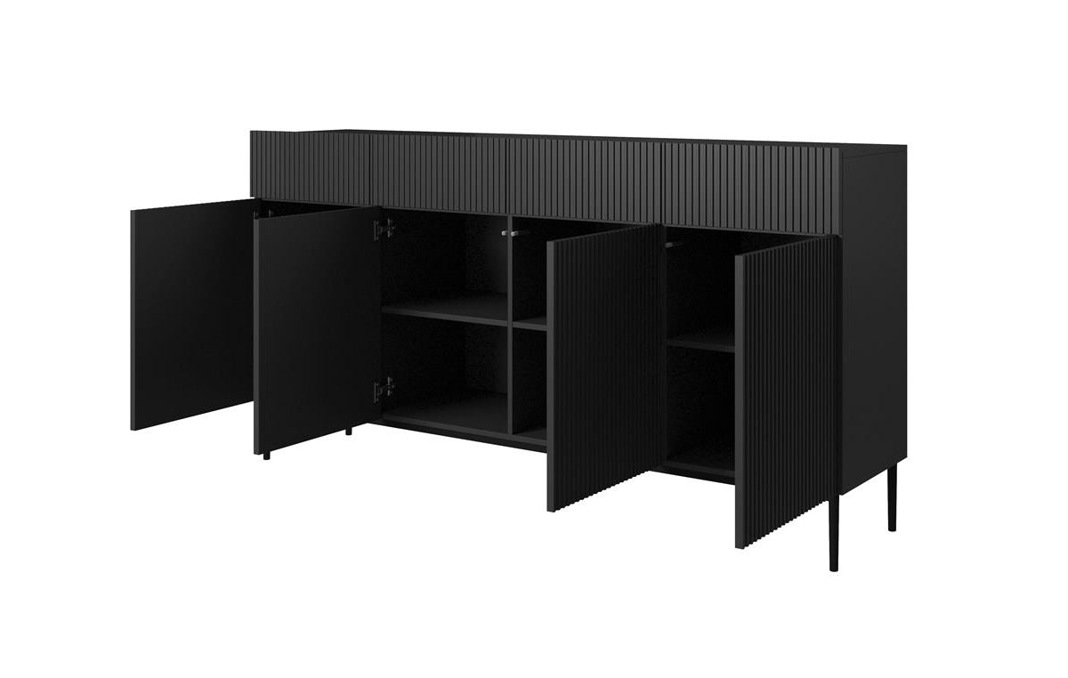 Komoda Nicole z czterema szufladami i metalowymi nogami 200 cm - czarny mat / czarne nóżki