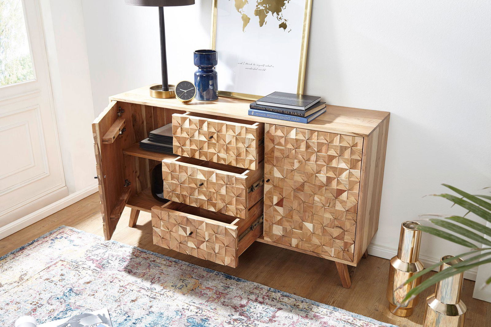 Komoda REWA 140 cm lite drewno akacja Wohnling / WL5.598